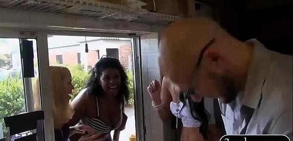  Girls convinced to flash their tits in ice cream parlor